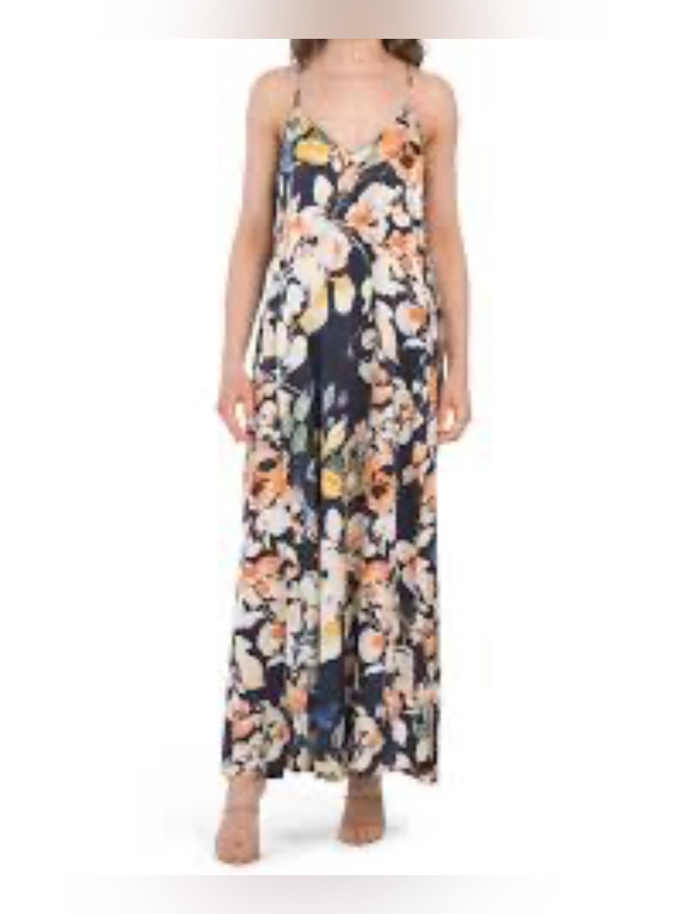 Tahari ASL Floral Maxi Dress NWOT โ Silky Stretch โ Built-in Bra โ Small